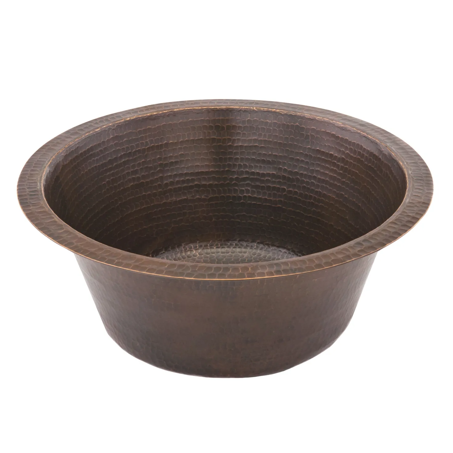 Premier Copper Products 16" Round Hammered Copper Prep Sink with 3.5" Drain Size