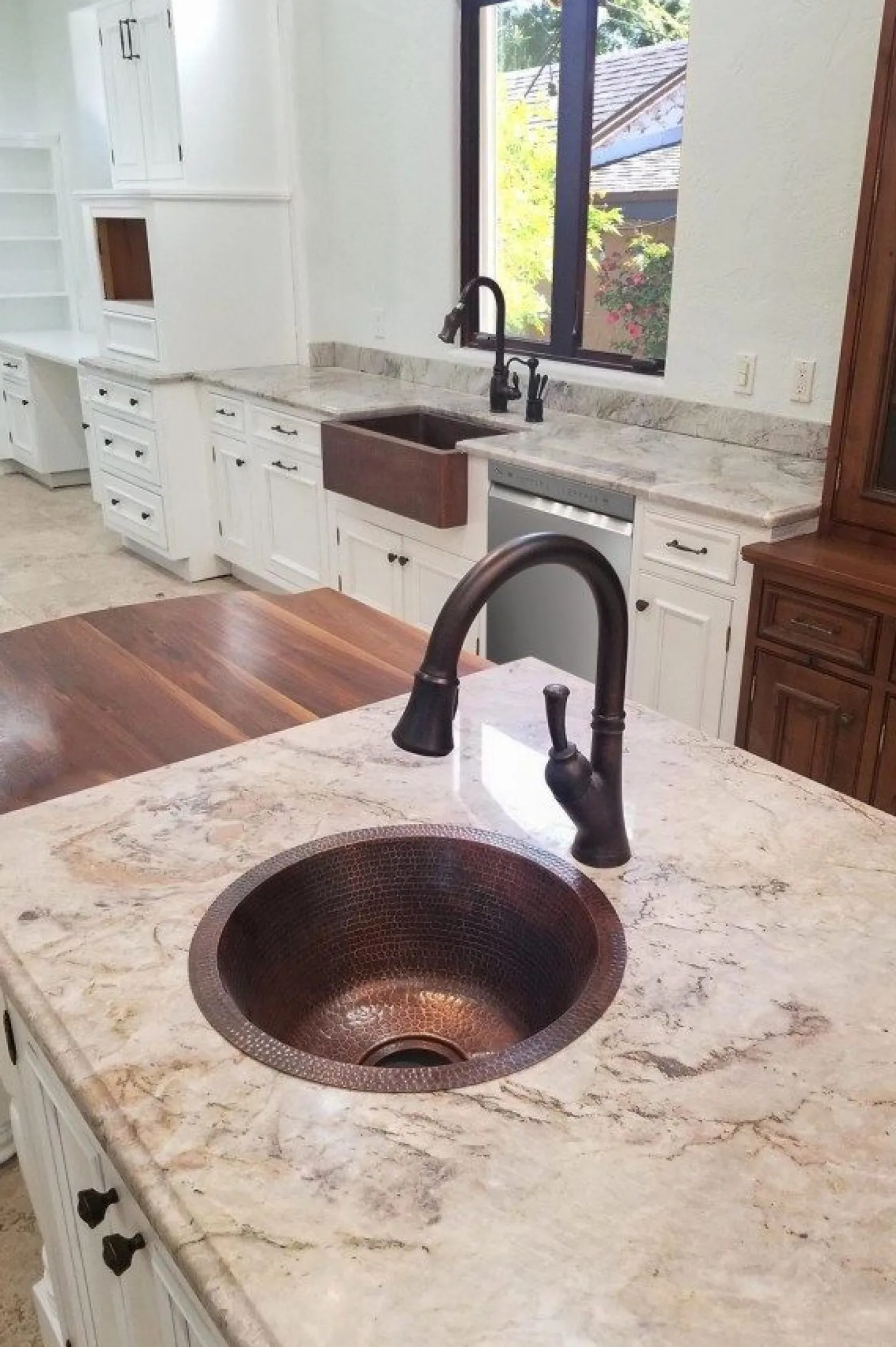 Premier Copper Products 16" Round Hammered Copper Prep Sink with 3.5" Drain Size