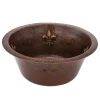 Premier Copper Products 16" Round Copper Bar Sink with Fleur De Lis and 2" Drain Size