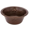 Premier Copper Products 16" Round Copper Prep Sink with Fleur De Lis and 3.5" Drain Size