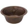 Premier Copper Products 16" Round Copper Bar Sink with Grapes and 2" Drain Size