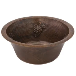 Premier Copper Products 16" Round Copper Bar Sink with Grapes and 2" Drain Size