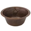 Premier Copper Products 16" Round Copper Prep Sink with Grapes and 3.5" Drain Size