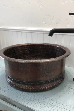 Premier Copper Products 15" Round Vessel Tub Hammered Copper Sink