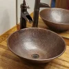 Premier Copper Products 15" Round Wired Rim Vessel Hammered Copper Sink