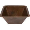 Premier Copper Products 15" Square Hammered Copper Bar/Prep Sink with 2" Drain Size