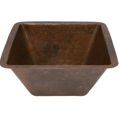 Premier Copper Products 15" Square Hammered Copper Bar/Prep Sink with 2" Drain Size