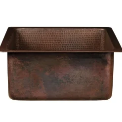 Premier Copper Products 16" Square Hammered Copper Bar/Prep Sink with 3.5" Drain Opening