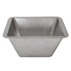 Premier Copper Products 15" Square Hammered Copper Bar/Prep Sink in Nickel with 3.5" Drain Size