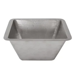 Premier Copper Products 15" Square Hammered Copper Bar/Prep Sink in Nickel with 2" Drain Size