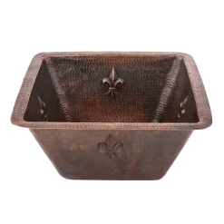 Premier Copper Products 15" Square Fleur De Lis Copper Bar/Prep Sink with 2" Drain Size