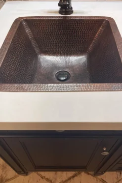 Premier Copper Products 15" Square Under Counter Hammered Copper Bathroom Sink