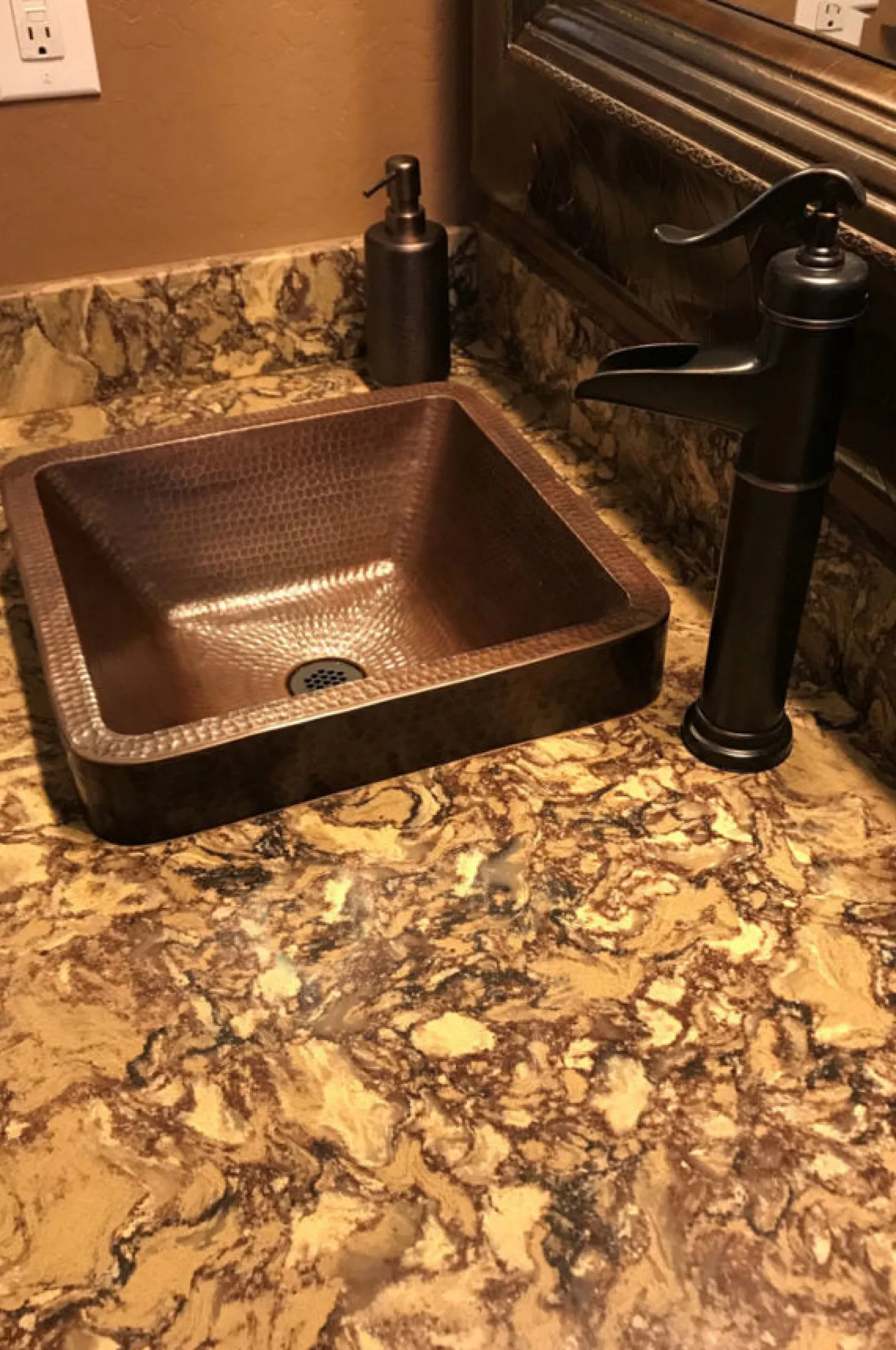 Premier Copper Products 15" Square Skirted Vessel Hammered Copper Sink