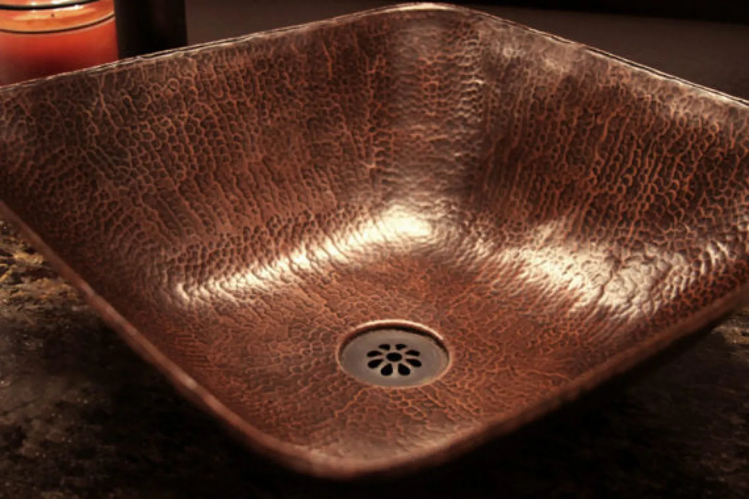 Premier Copper Products 14" Square Vessel Hammered Copper Sink