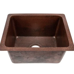 17" Rectangle Hammered Copper Bar Prep Sink with 3.5" Drain Opening