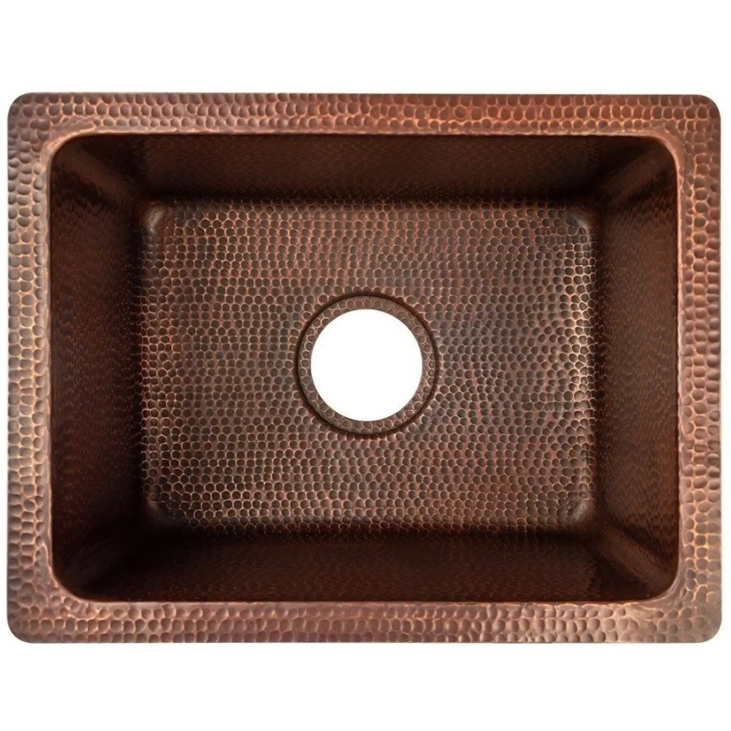17" Rectangle Hammered Copper Bar Prep Sink with 3.5" Drain Opening