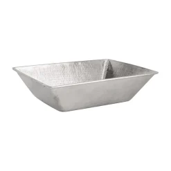 17" Rectangle Wired Rim Vessel Nickel Plated Hammered Copper Sink