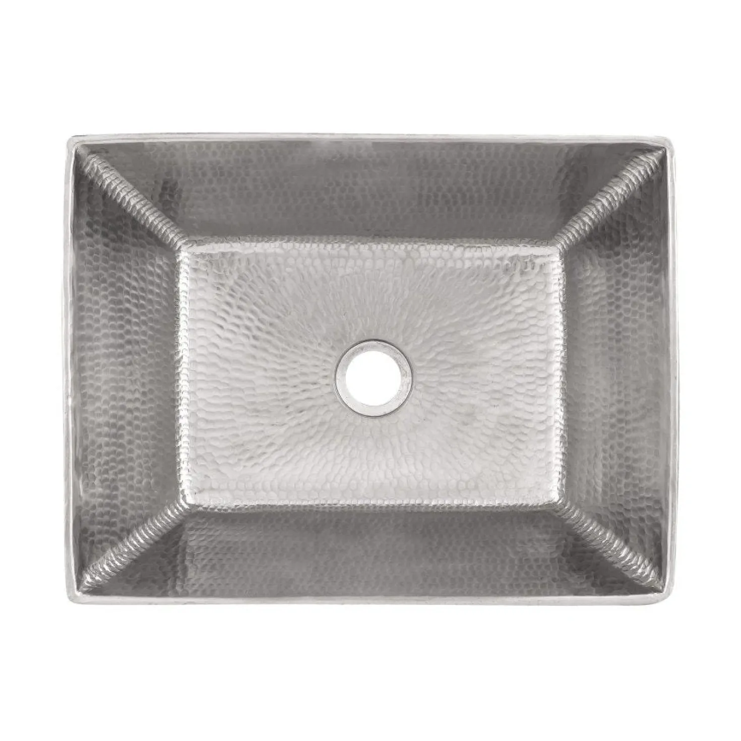17" Rectangle Wired Rim Vessel Nickel Plated Hammered Copper Sink