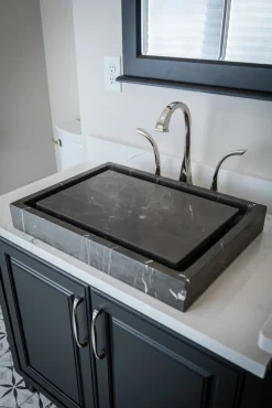 Rectangular Infinity Pool Sink in Honed Pietra Grey Marble