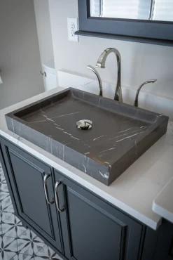 Rectangular Vessel Sink in Honed Pietra Grey Marble