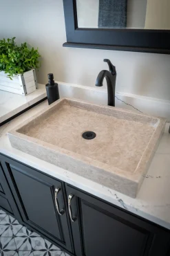 Rectangular Vessel Sink in Polished Penny Grey Marble