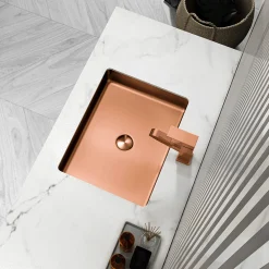 Rectangular 20" x 16" Stainless Steel Undermount Bathroom Sink with Drain in Rose Gold