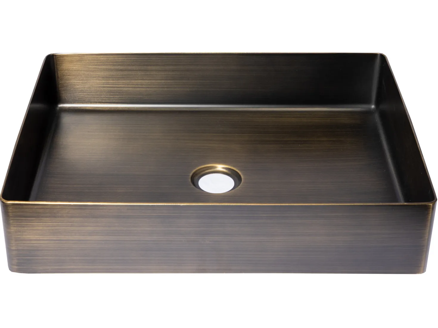 Rectangular 19" x 14 1/2" Stainless Steel Bathroom Vessel Sink with Drain in Antique Gold
