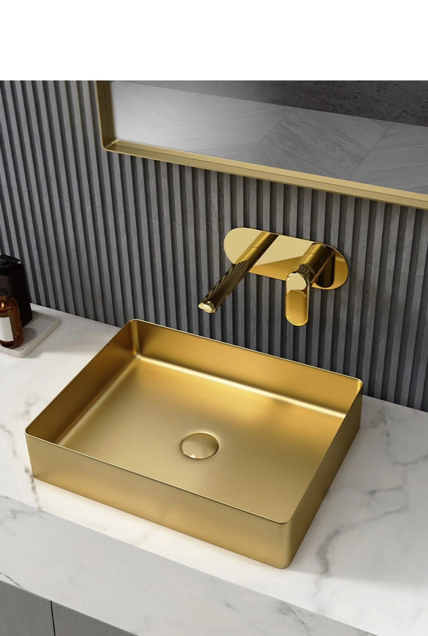 Rectangular 19" x 14 1/2" Stainless Steel Bathroom Vessel Sink with Drain in Gold