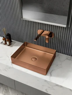 Rectangular 19" x 14 1/2" Stainless Steel Bathroom Vessel Sink with Drain in Rose Gold
