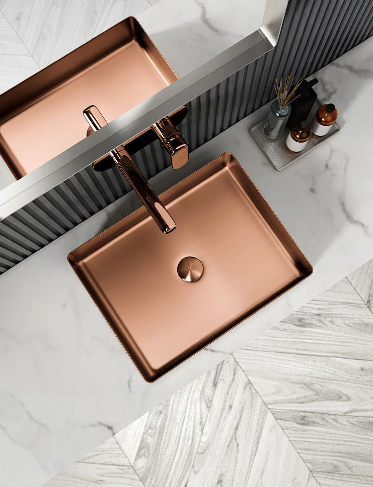 Rectangular 19" x 14 1/2" Stainless Steel Bathroom Vessel Sink with Drain in Rose Gold