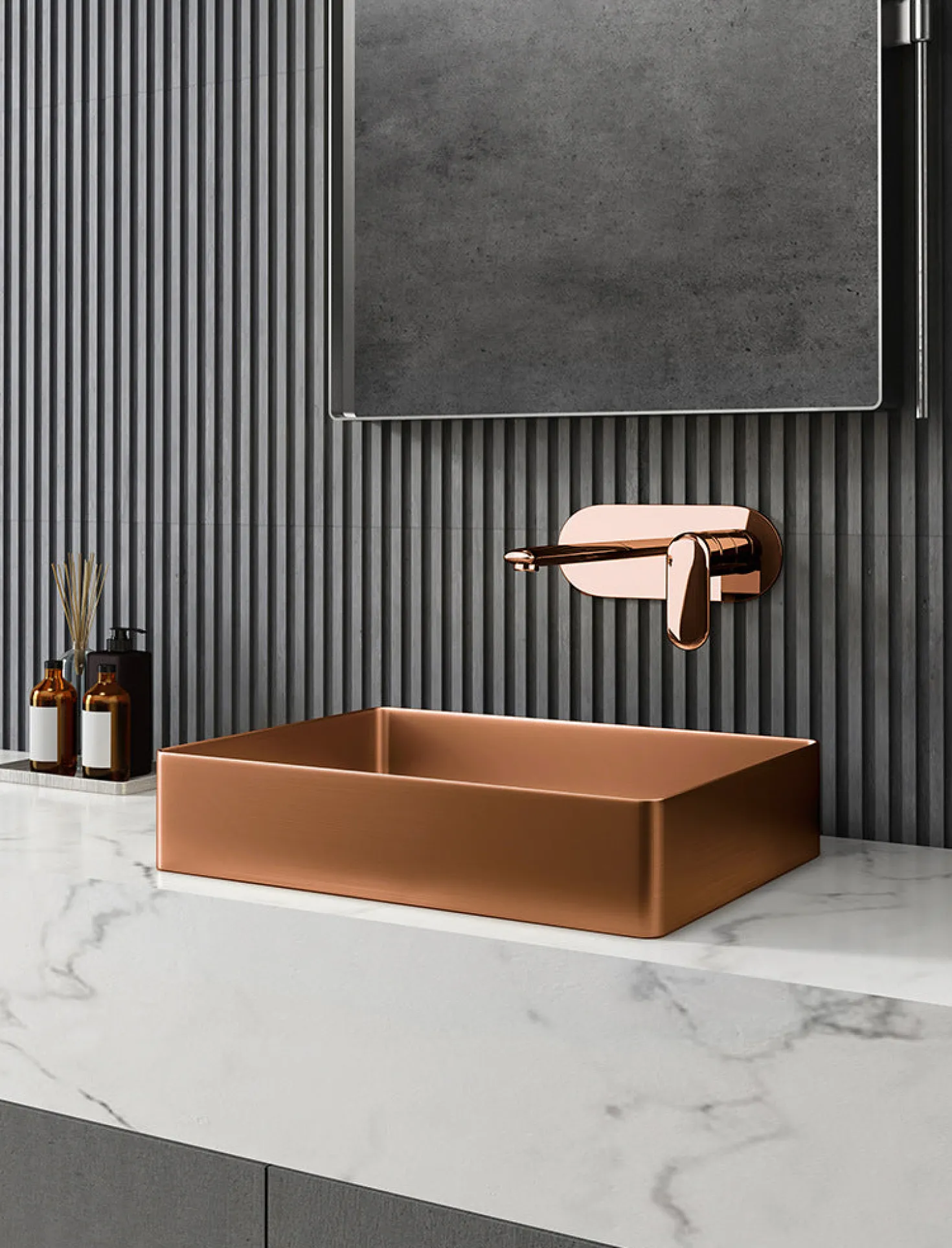 Rectangular 19" x 14 1/2" Stainless Steel Bathroom Vessel Sink with Drain in Rose Gold