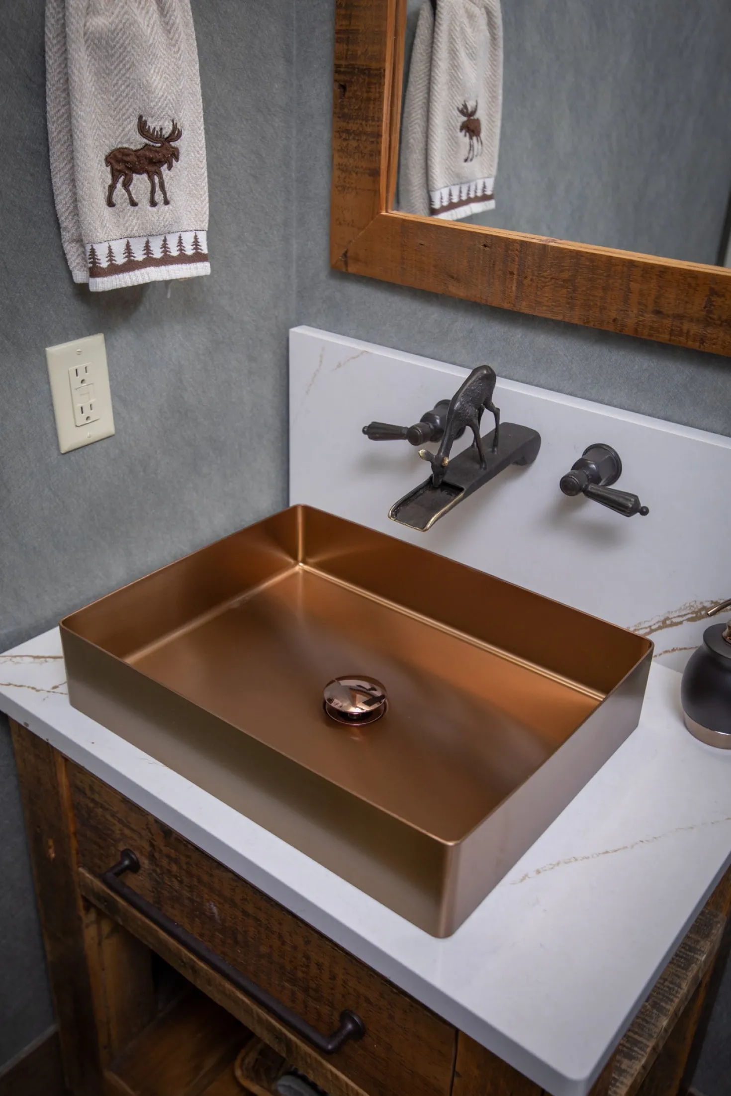 Rectangular 19" x 14 1/2" Stainless Steel Bathroom Vessel Sink with Drain in Rose Gold
