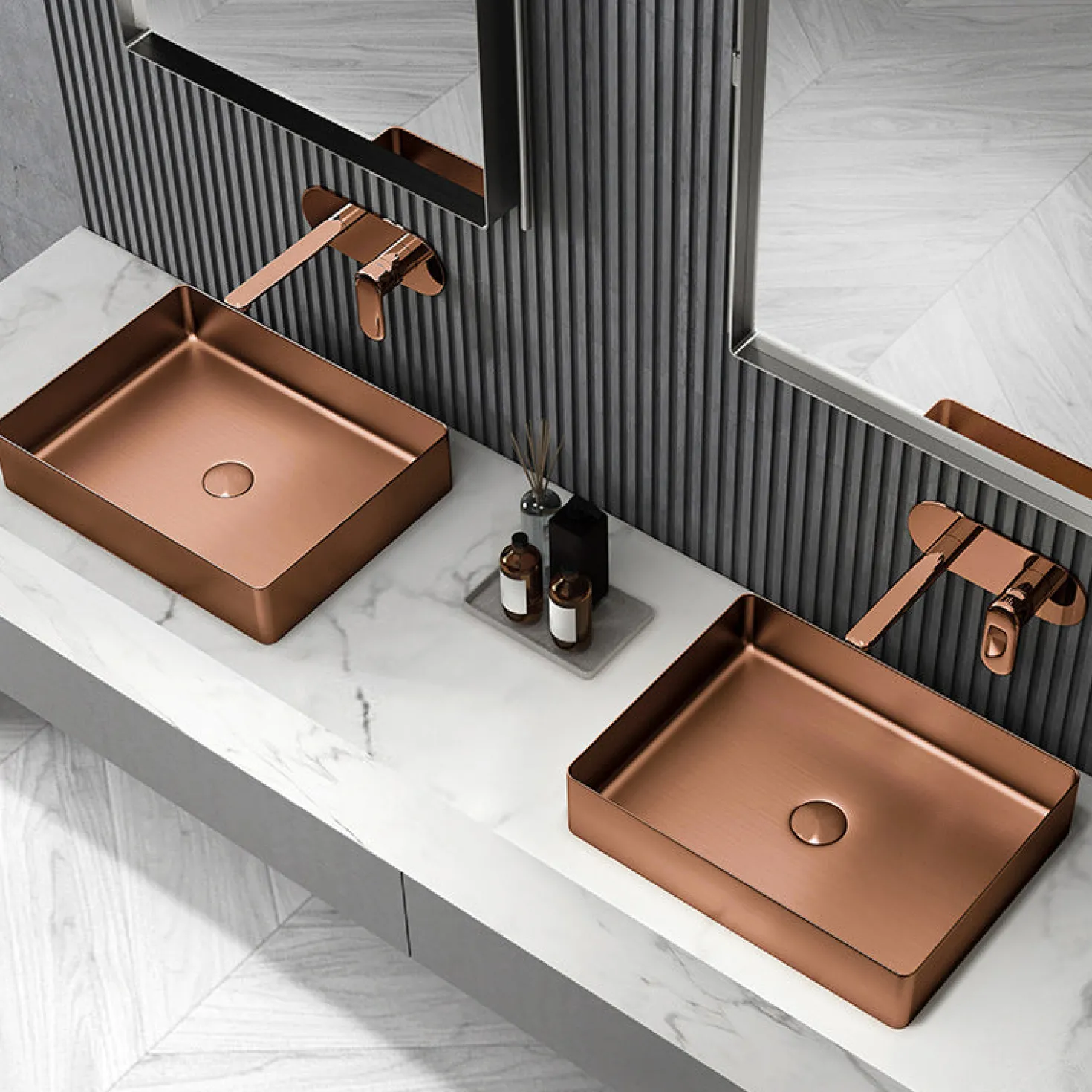 Rectangular 19" x 14 1/2" Stainless Steel Bathroom Vessel Sink with Drain in Rose Gold