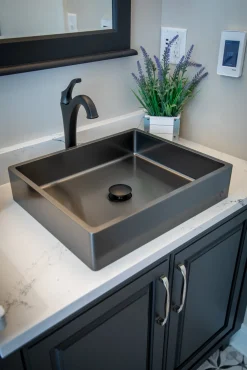 Rectangular 18 3/4 x 15 3/4" Thick Rim Stainless Steel Bathroom Vessel Sink with Drain in Black