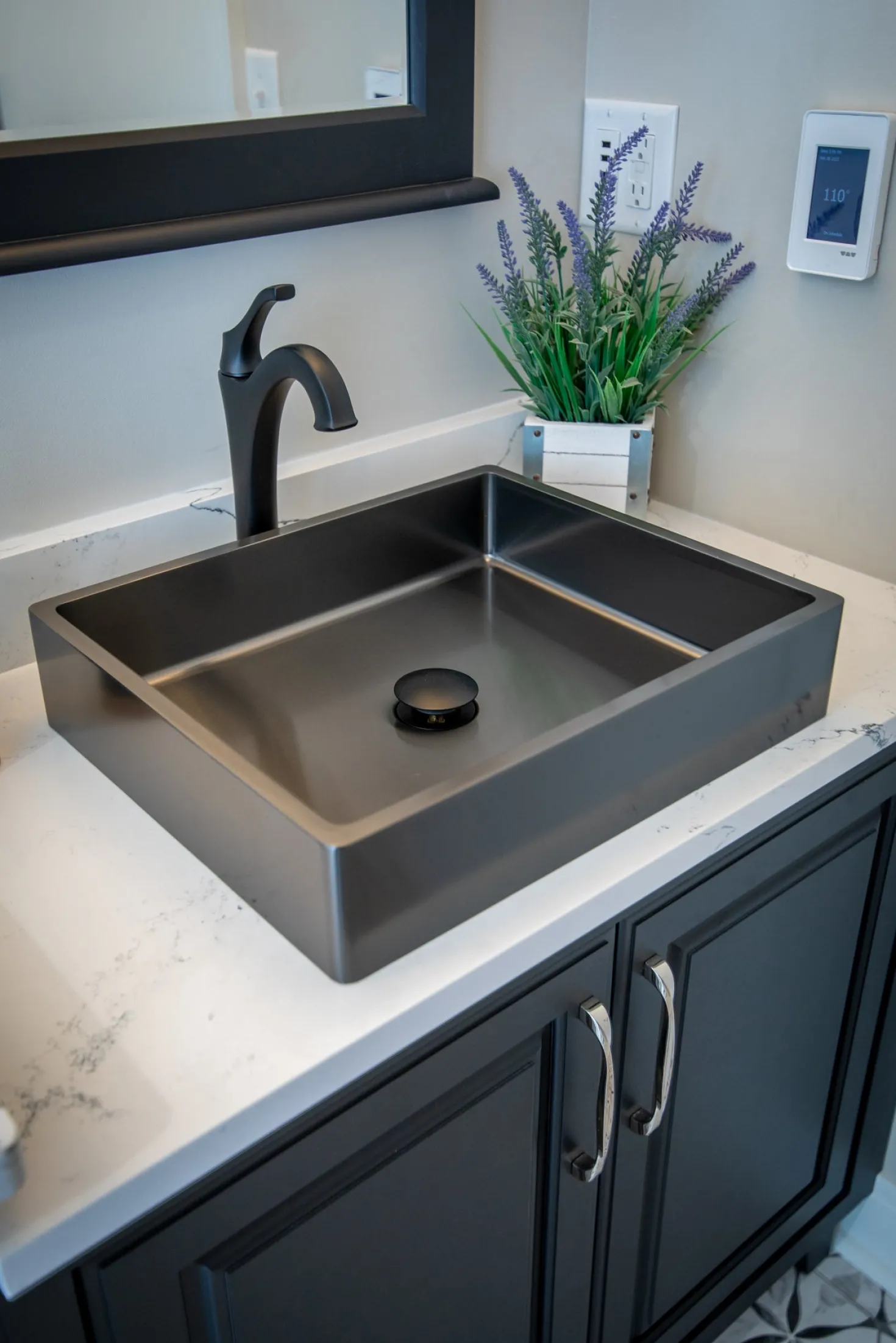 Rectangular 18 3/4 x 15 3/4" Thick Rim Stainless Steel Bathroom Vessel Sink with Drain in Black