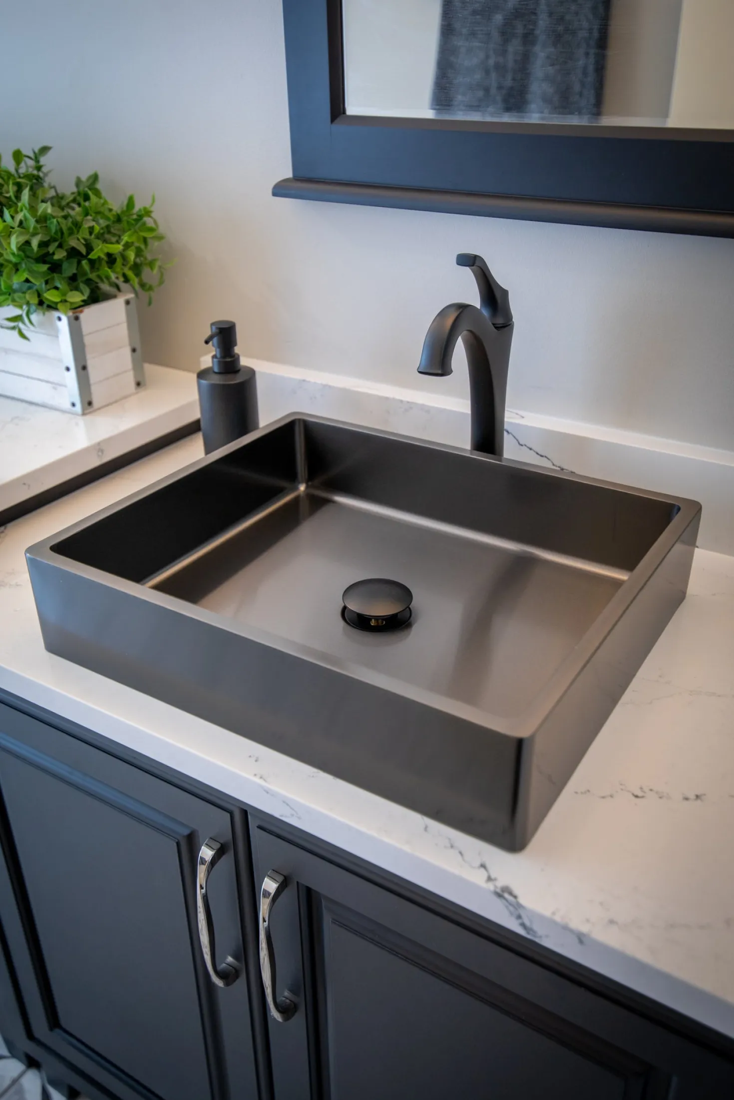 Rectangular 18 3/4 x 15 3/4" Thick Rim Stainless Steel Bathroom Vessel Sink with Drain in Black