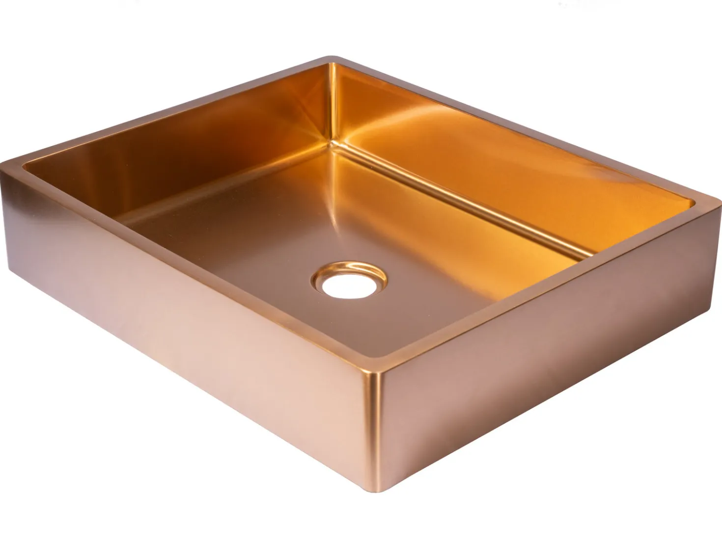 Rectangular 18 3/4" x 15 3/4" Thick Rim Stainless Steel Bathroom Vessel Sink with Drain in Rose Gold