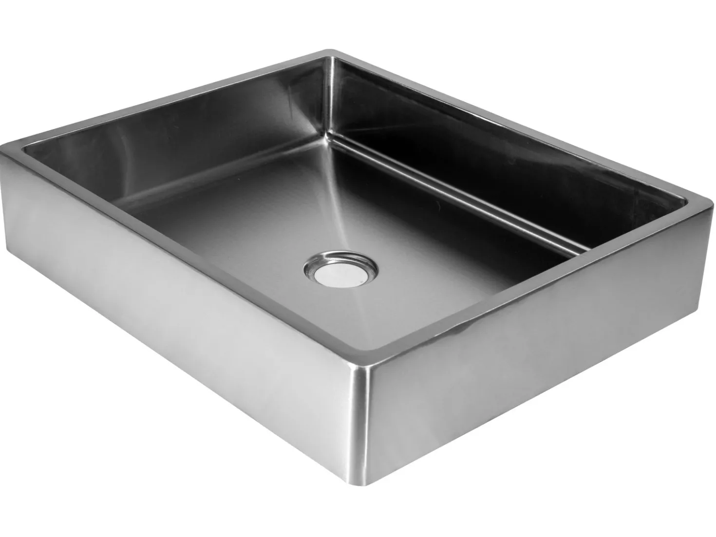 Rectangular 18 3/4" x 15 3/4" Thick Rim Stainless Steel Bathroom Vessel Sink with Drain in Silver