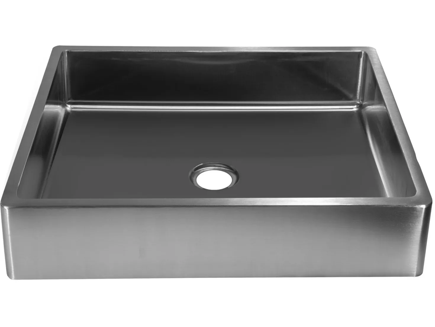 Rectangular 18 3/4" x 15 3/4" Thick Rim Stainless Steel Bathroom Vessel Sink with Drain in Silver