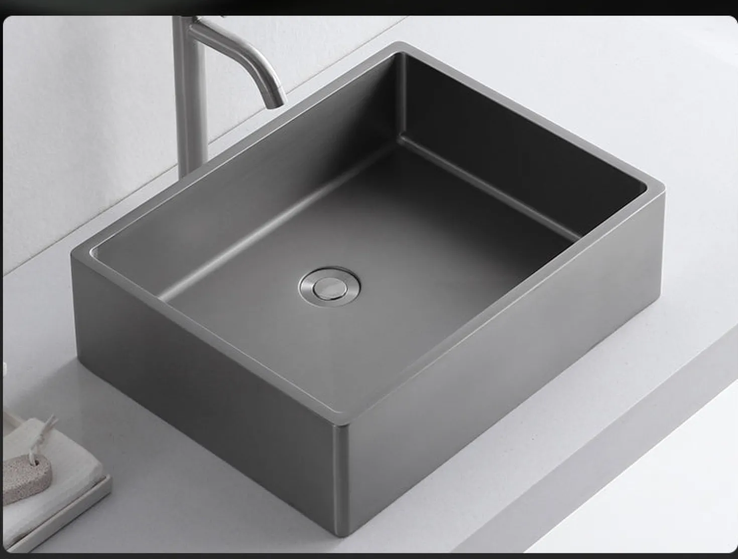 Rectangular 18 3/4" x 15 3/4" Thick Rim Stainless Steel Bathroom Vessel Sink with Drain in Silver