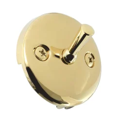 Round Bathtub Overflow Plate with Trip Lever in Polished Brass