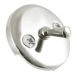Round Bathtub Overflow Plate with Trip Lever in Polished Nickel