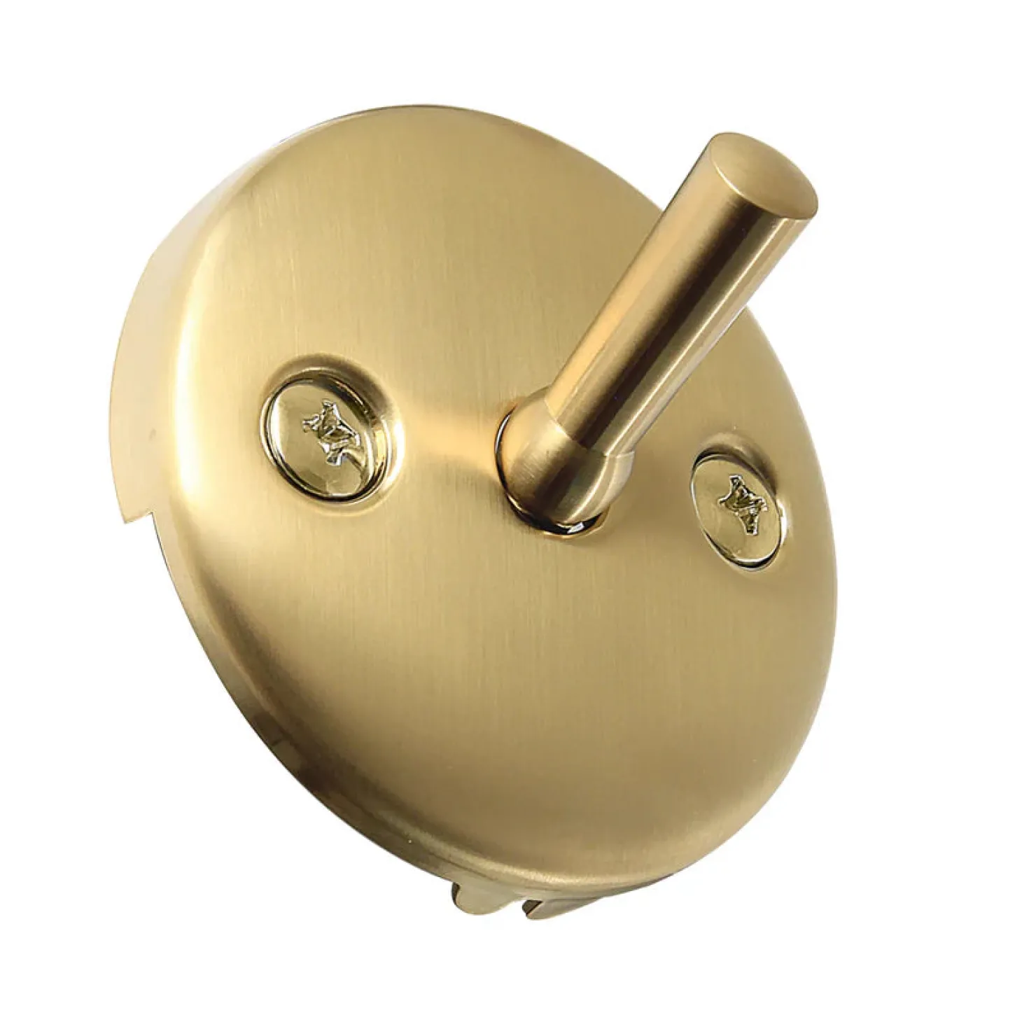 Round Bathtub Overflow Plate with Trip Lever in Brushed Brass
