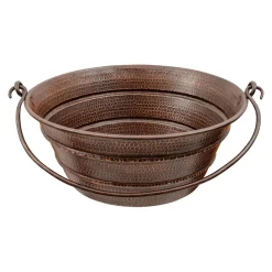16" Round Bucket Vessel Hammered Copper Sink with Handles