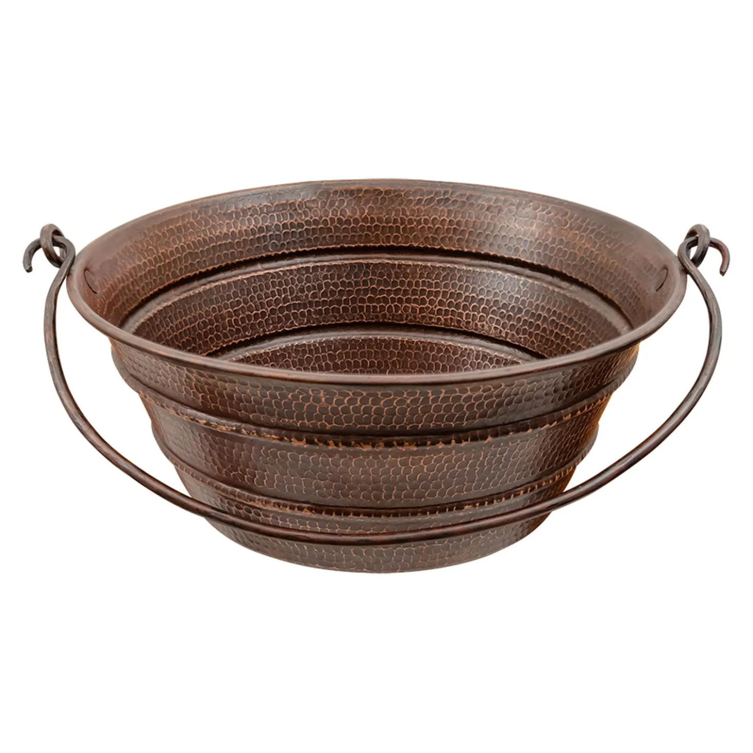 16" Round Bucket Vessel Hammered Copper Sink with Handles