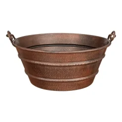 16" Round Bucket Vessel Hammered Copper Sink with Handles