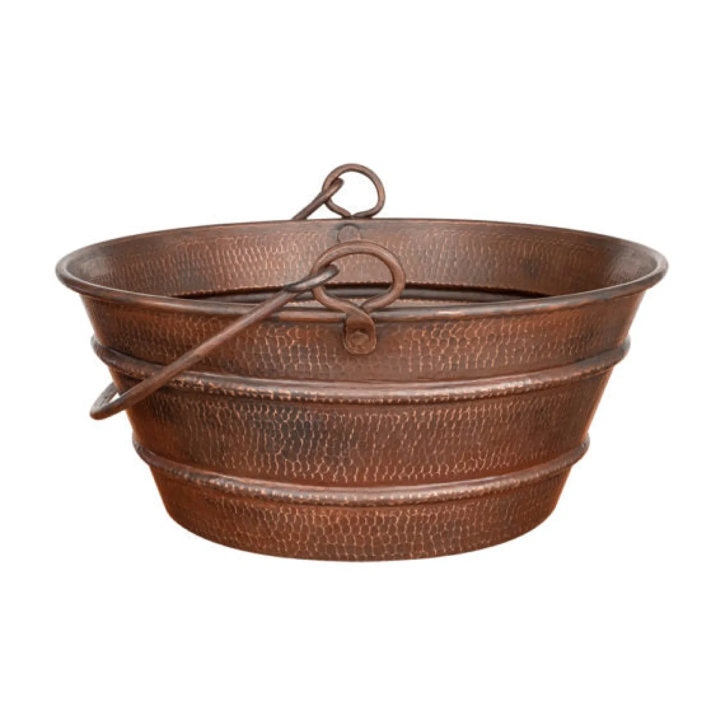 16" Round Bucket Vessel Hammered Copper Sink with Handles