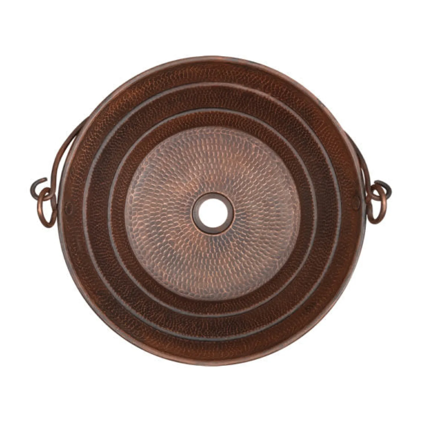 16" Round Bucket Vessel Hammered Copper Sink with Handles