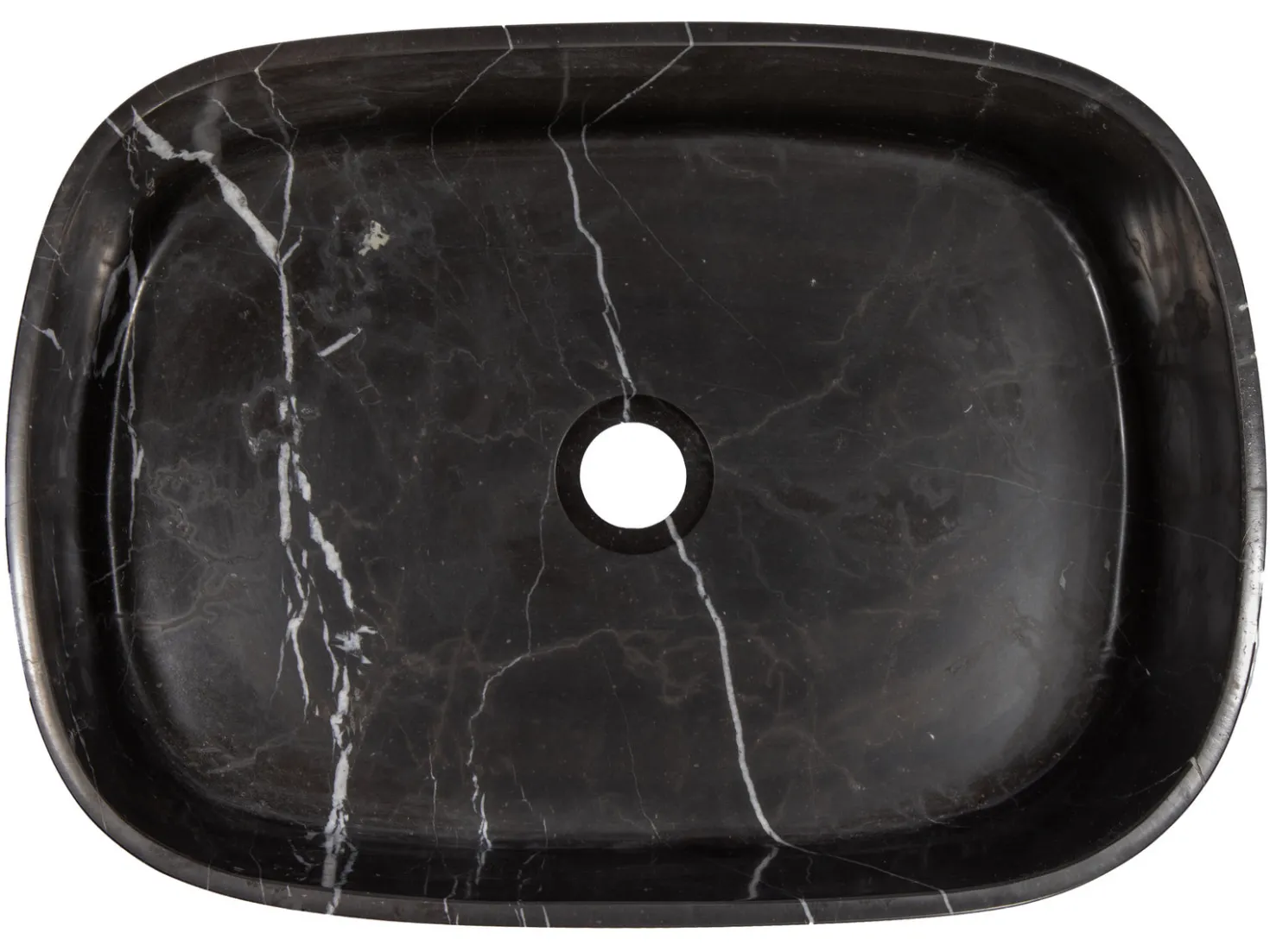 Rounded Rectangular Vessel Sink in Nero Marquino Marble