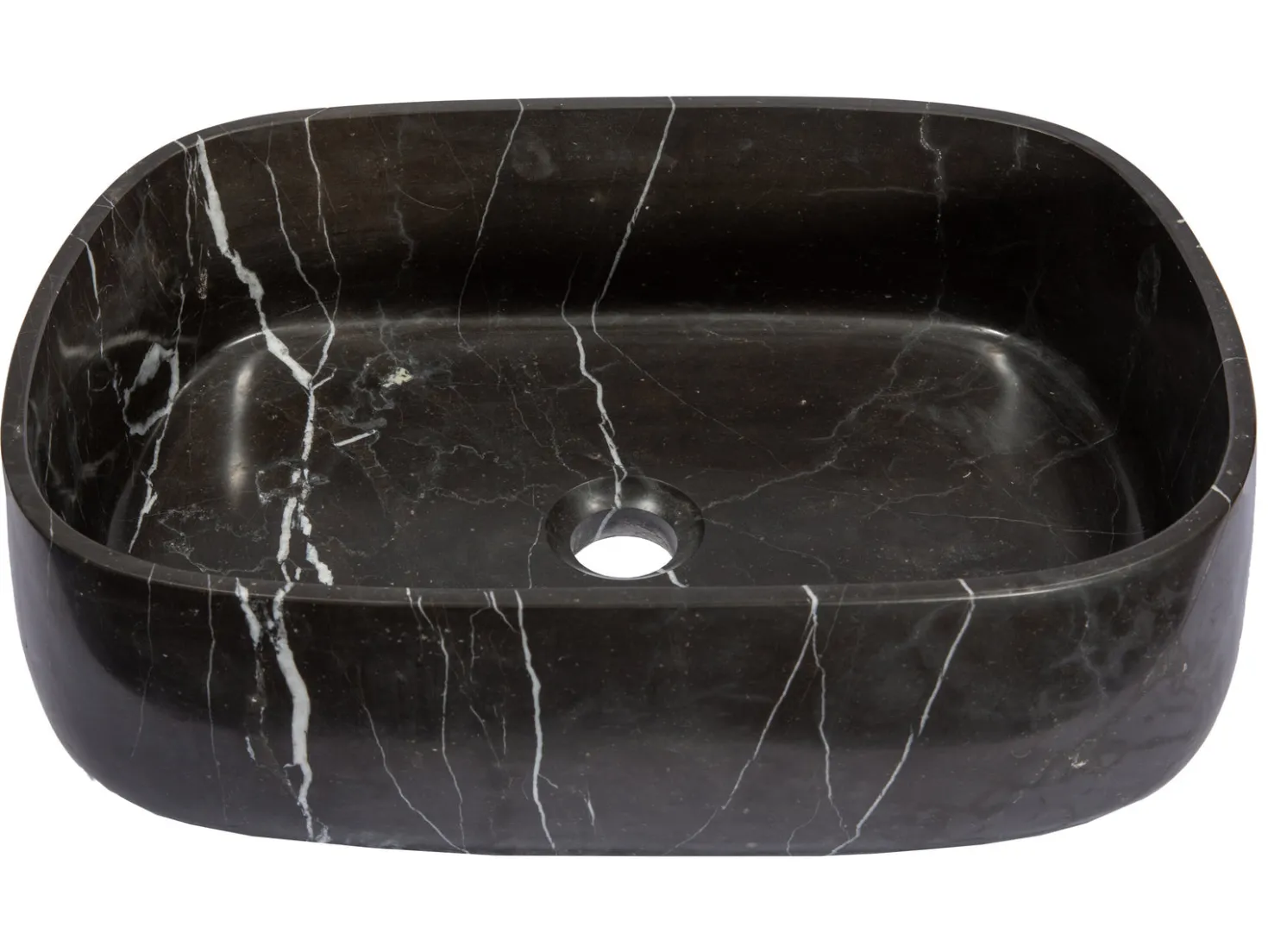 Rounded Rectangular Vessel Sink in Nero Marquino Marble